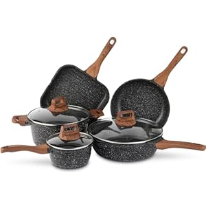 ESLITE LIFE Nonstick Cookware Sets, 8 Pcs Granite Coating Pots and Pans Set Kitchen Cooking Set, Compatible with All Stovetops (Gas, Electric & Induction), PFOA Free, Black