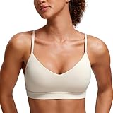 CRZ YOGA Butterluxe V Cuello Deportes Sujetadores para Mujer Ajustable Acolchado Yoga Sostén Bronceado Mojave 40