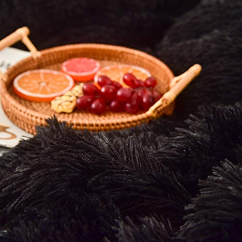 Morromorn 5 Pcs Shaggy Duvet Cover Bedding Set - Fluffy Comforter Cover Long Faux Fur Luxury Ultra Soft Cozy (Black, Full/Queen) #TOP2