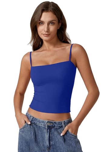 Image of QINSEN Women's Double Lined Basic Tank Top Adjustable Spaghetti Straps Sleeveless Camisole Shirts