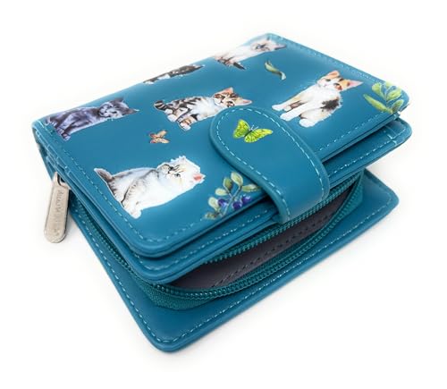 Shag Wear Kitten Garden Small Wallet for Women and Teen Girls Vegan Faux Leather Teal 4.5"4
