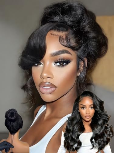 Sunber Feathered Layer Left Side Part 200% Density Wig with Secure Silicone Strips and Drawstring Pre Cut 13x4 HD Lace Front Body Wave Glueless Wigs Put On and Go Pre Plucked Pre Bleached Knots 20Inch
