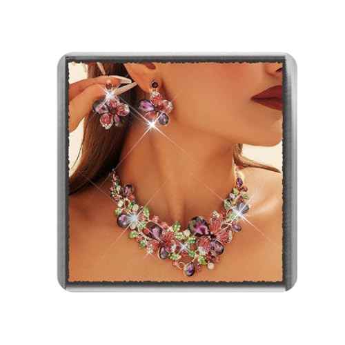Ushiny Kristall Abendkleid Schmuck Set Lila Hochzeit Blume Trachten Halskette und Ohrringe Schmuck Funkelndes Strass Brautjungfern Schmucksets für Damen