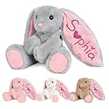 Pozetazas Personalized Bunny Plush with Embroidered Name, Custom Stuffed Animals for Babies, Bunnys Plush Toys for 3 Years Old Girl Gifts, Birthday Easter for Baby Boys Girls Toddlers Newborn (Bunny)