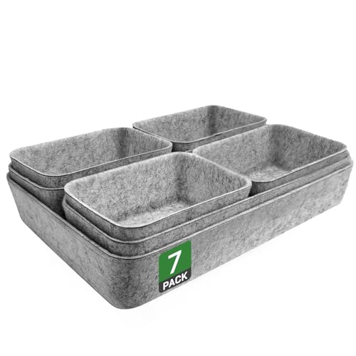Captainfive 7 Stück Schubladen Organizer für 50x58 cm Schubladen, Stapelbare Filz Aufbewahrungsboxen, Schubladen Ordnungssystem für Schreibtisch, Schminktisch, Nachttisch, Schrank (Hellgrau)