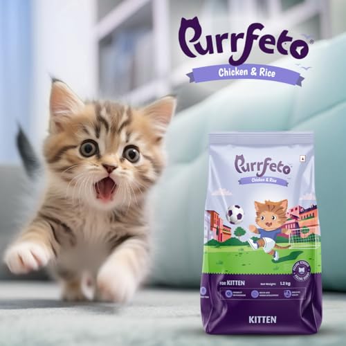 Image of Purrfeto Kitten Dry Cat Food | Chicken & Rice | 1.2 kg |40% Reduction in Urinary Tract Diseases | Promotes Brain & Vision Development | Enhances Immunity |Improves Digestive Health (Pack of 2)