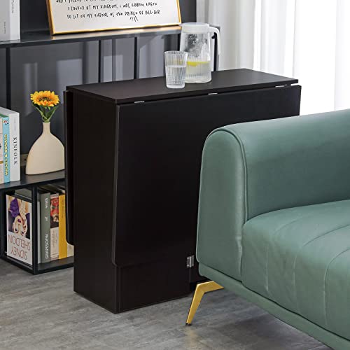 Vanspace Folding Dining Table With 4 Storage Racks Drop Leaf Dining Table Space Saving Kitchen Table With 6 Wheels For Kitchen Dining Room Bedroom Restaurant - Black Walnut #TOP4