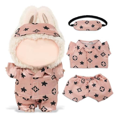 Clothes Compatible with LABUBU Doll - 3PCS Classic Set, 17cm Doll Clothes Designer Outfit for Cozy Night Theme, Stylish Luxury Pajama Accessories for Labubu, No Doll (Rosy Sleepwear Set) by NEOVISTA - Used condition - US$6.27