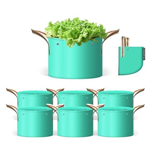 SPONDWILD 7 Pcs 10 Gallon Grow Bags, PE Garden Grow Bags for Plants with Branch-Binding Holes and Bottom Drain Holes, Ideal for Vegetables, Strawberries and Flowers