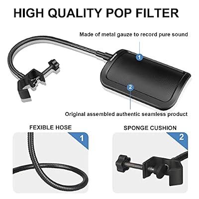 Aokeo Metal Pop Filter,Metal Mesh Layer Microphone Windscreen for Hyperx QuadCast, Blue Yeti and Other Mics,Pop Shield with Flexible 360 Gooseneck Clip Stabilization Arm