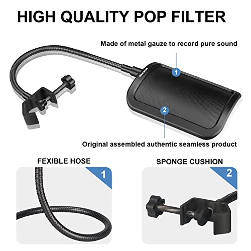 Aokeo Metal Pop Filter,Metal Mesh Layer Microphone Windscreen for Hyperx QuadCast, Blue Yeti and Other Mics,Pop Shield with Flexible 360° Gooseneck Clip Stabilization Arm by Aokeo - Image 3