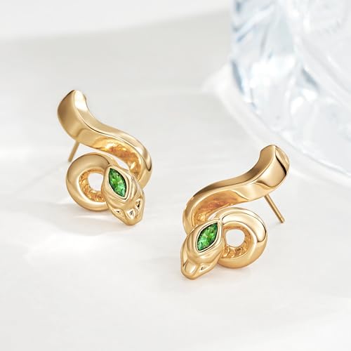 FETTERO Stud Earrings for Women - 14K Gold Plated CZ Hypoallergenic Earrings Studs Dainty Black CZ Leaf Gold Earrings for Women Trendy Statement Jewelry