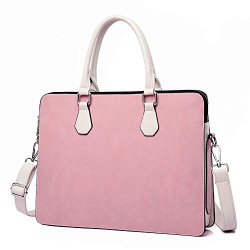 Preisvergleich Produktbild SHOWTIM Laptop-Aktentasche, PU-Ledertasche PU-Mikrosamtmaterial Mit abnehmbarem Schultergurt Geeignet für 15,6-Zoll-Notebooks,Rosa