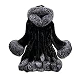Huachaoxiang Damen Pelzmantel Elegant Wintermantel Warme Kunstpelz Flauschige Winter Jacke Parka Mantel Cardigan Kuschelig Nerzmantel Fellmantel Mit Fellkapuze,Schwarz,L
