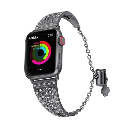 Like Star Women Girls Diamond Designer Bling Rhinestone Stainless Steel Strap Compatible with Apple Watch 42/44/45/49mm (Se/Series 9/8/7/6/5/4/3/2/1Ultra2) Black (B0D6G25MH4) Amazon Price History, Amazon Price Tracker