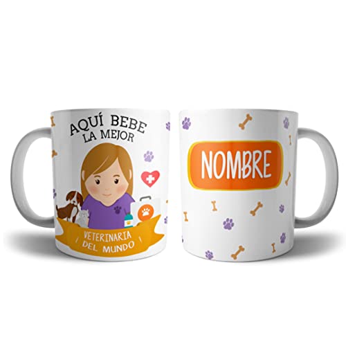Kartoon Kase Taza Original Personalizada Veterinaria con Nombre | Mejor del Mundo Taza Profesiones de Cafe Desayuno para Regalar (Veterinaria)