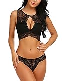 Marke: ADOME Sexy Bralette- und Panty-Set, Spitzen-BH und Höschen, 2-teiliges Spitzen-Babydoll mit verspieltem Pullover; Bralette mit weichen Spitzen-Cups, durchsichtige Spitze hinten mit Schlüsselloch-Öffnung, bezaubernd und stilvoll