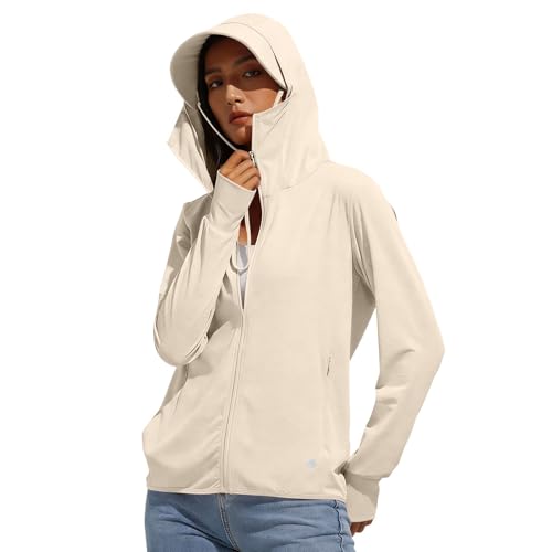 Veste de course à pied zippée pour femme - Séchage rapide - Protection UV UPF 50+ - Avec poche et trous pour les pouces - Léger - Manches longues - Vêtements de sport, Beige 01, M