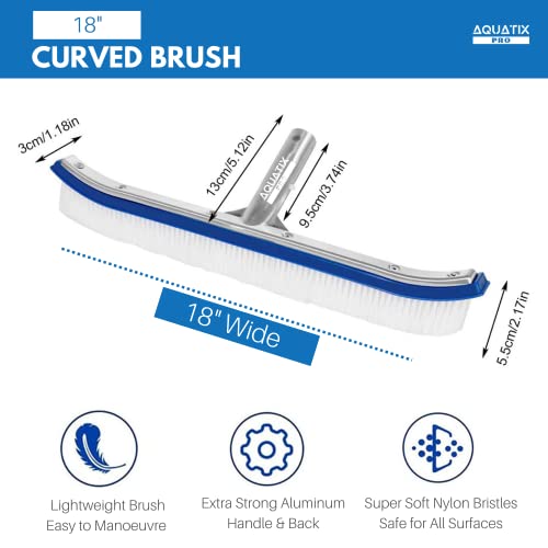 Aquatix Pro Poolbürste, reinigingsborstel voor zwembaden, Aluminium, 45,7 cm, met EZ-Clips; deze robuuste borstels reinigen wanden, tegels en vloeren moeiteloos; Slank Design en sterke borstels