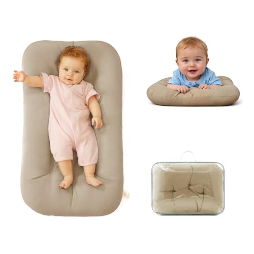 Snuggle Me Organic Lounger for Infants 0-12 Months Soft Cotton Breathable Floor Seat for Newborn (Grey)