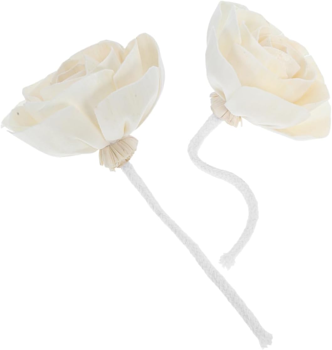 2pcs Faux Flower Diffuser Sticks Cotton Rope Wick Essential Oil Replacement for Home Office Bedroom Natural Camellia Scented Decorative Flower Decor