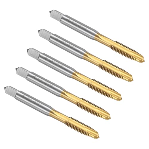 uxcell Spiral Point Plug Threading Tap M6 x 1 Thread, Ground Threads H2, High Speed Steel 6542, Titanium Coated, Metric Screw Taps Tapping Bit for Thread Repair, 5pcs