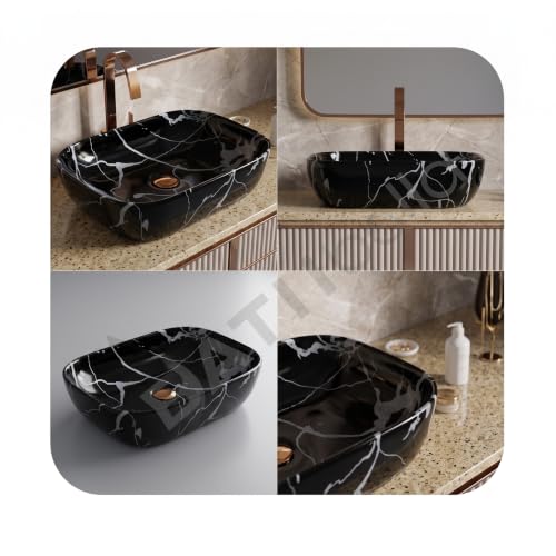 Image of Designer Ceramic Wash Basin For Bathroom | Over Counter Bathroom Basin | Counter Top Bathroom Sink | Wash Basin For Restaurant, Hotel (18 x13 x 5 Inch) (105)