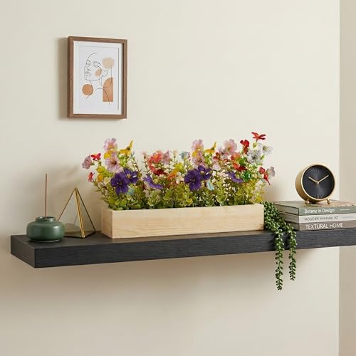 Image of Dekorly Artificial Multi Color Daisy Flower Arrangement with Wooden Planter (24 CM) | Premium Realistic Floral Decor for Table & Living Room | Stylish Indoor Decor for Living Room