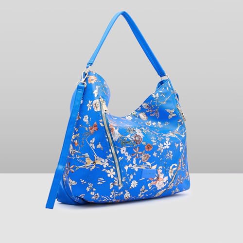 Image of Caprese Fiorella Hobo LargeBlue Shoulder Bag for Women| Stylish, Versatile Handbag for Everyday Use | Perfect for Casual Outings, Work| Spacious Design with Comfortable Adjustable & Detachable Strap