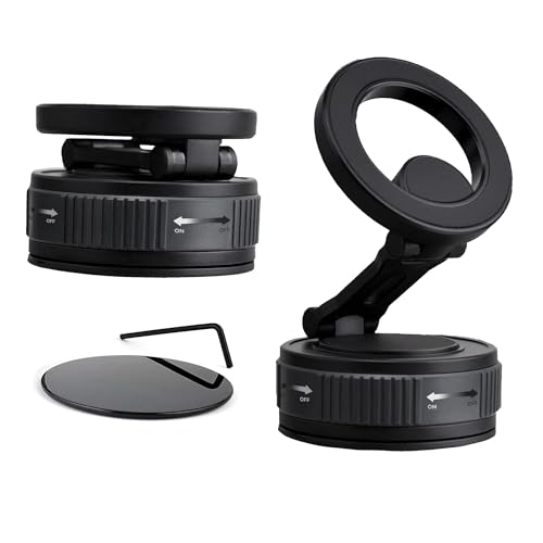 Image of RIGGEAR Vacuum Suction Magnetic Phone Mount, 360 Rotating Foldable Mobile Holder for Car, Office Desk, Mirror, Kitchen & Gym Use(AstroNova Black Grey)