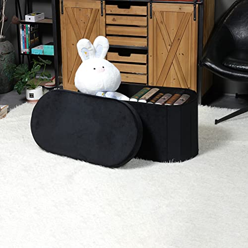 B Fsobeiialeo Storage Ottoman Bench Tufted Oval Ottomans Bench Foot Rest, Toy Chest Box Velvet Bench With Storage, Black 30"X15"X15" #TOP2