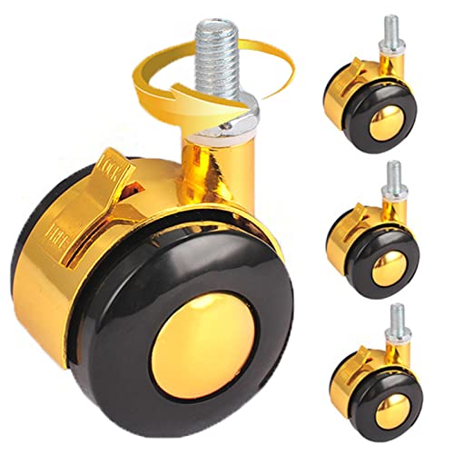 DDGBZYIV 360° Rotating Casters,Threaded Bar Wheels,Furniture Casters with Brakes,Silent Shelf Casters,Total Capacity 330 LB,4 Pack Trolley Casters,M8-Gold