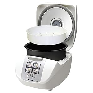 Panasonic 5 Cup (Uncooked) Rice Cooker with Fuzzy Logic and One-Touch Cooking for Brown Rice, White Rice, and Porridge or Soup – 1.0 Liter – SR-DF101 (White)