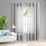 Voile Gardinen Vorhang Halbtransparent mit Ösen Gardine Schals Vorhänge für Wohnzimmer Schlafzimmer Hellgrau-Welle 140x225cm(B×H) 2er Set