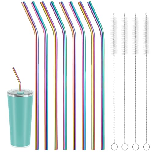 8 Pcs Reusable Metal Straws with Cleaning Brushes