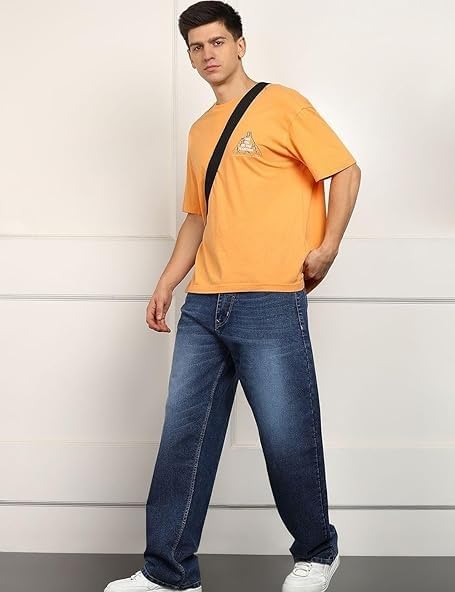 Image of Men's Baggy Fit Jeans, Loose Fit High Rise Denim Pants, Casual Streetwear Style for Everyday Comfort