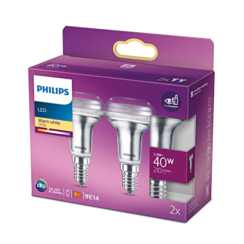 Philips ampoule LED Equivalent 40W R50 E14 Blanc chaud, Non dimmable, Verre, Lot de 2
