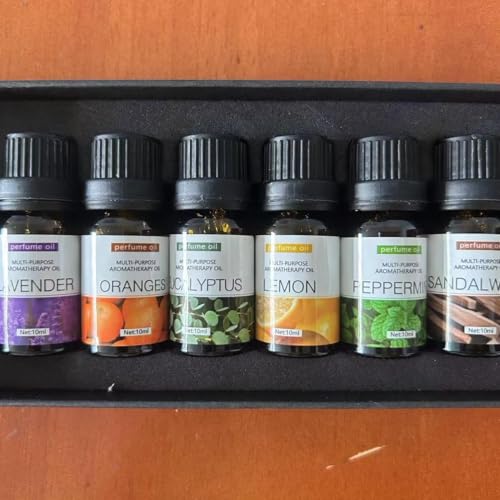 Essential Oils Set – 6 Pack (Lavender, Orange, Eucalyptus, Lemon, Peppermint, Sandalwood) | Water-Soluble Perfume Oils for Diffuser & Humidifier | Aromatherapy Gift Pack 10ml Each