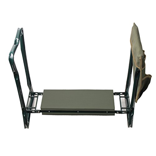 APOLLO TOOLS Foldable Garden Seat with Adjustable Kneeler Position. Includes Washable Green Apron with Deep Pockets and 3 Quality Garden Tools - DT3798