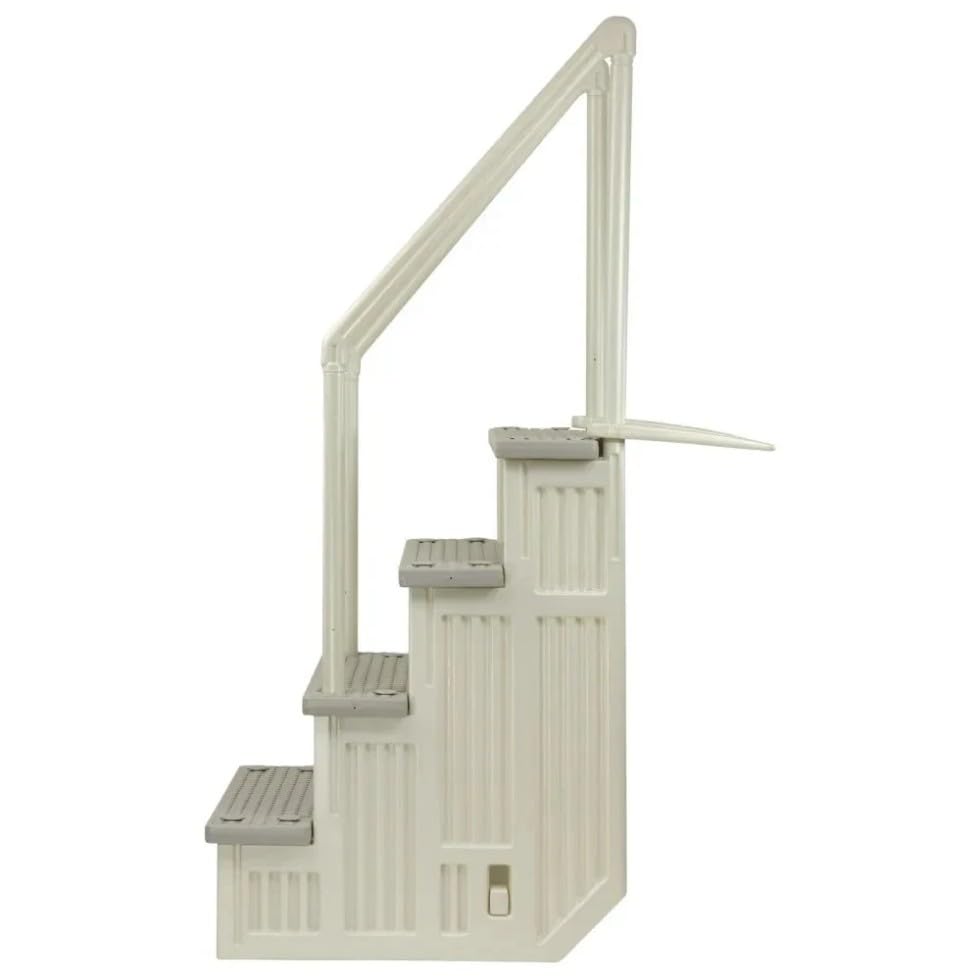 Escalera para piscina blanca perlada con seguridad abatible miniatura 3
