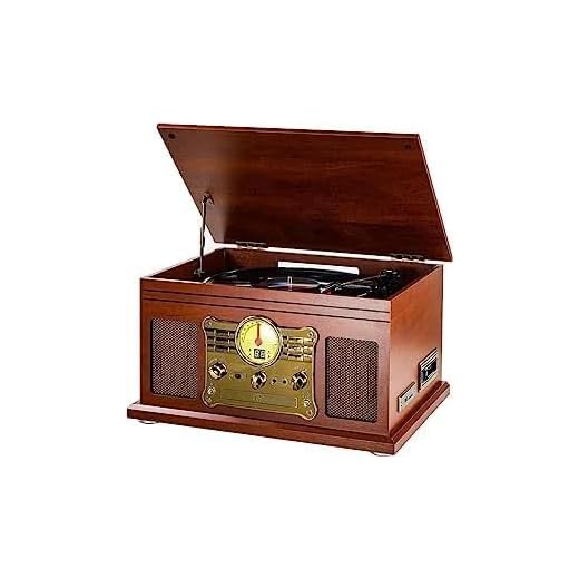Tocadiscos con altavoces estéreo, compatible con convertidores de grabación de vinilo a MP3 con CD, reproductor de casete, FM, entrada auxiliar y conectores para auriculares