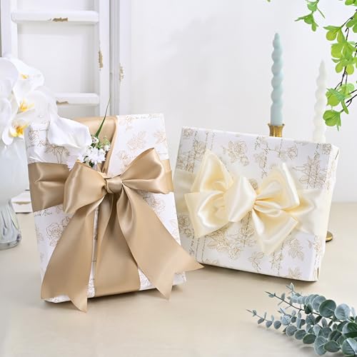 Image of Cream Satin Ribbon 3 inch X 15 Yards Polyester Ribbon for Gift Wrapping Very Suitable for Weddings Party Hair Bow Invitation Decorations and More