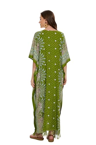 Image of Beautybatik Boho Flora Printed Women Plus Size Kaftan Kimono Loungewear Maxi Long Dress Size XL to 4X