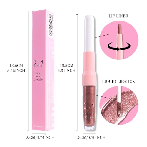 Image of evpct Dark Bronze Metallic Shimmer Lip Liner and Lipstick Combo Lip Gloss Stains Set Makeup for Women Long Lasting Waterproof 24, Iced Mocha Frosted Metallic Glitter Glossy iridescent Liquid Lipstick