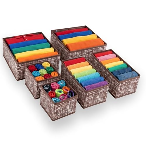 Image of Skrill 8-Piece Foldable Cloth Storage Box Set | Cube Baskets, Bins & Dividers for Closet & Dresser Drawer Organization - Brown Checks