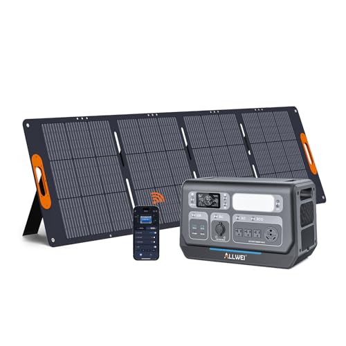 Image of ALLWEI Solar Generator 2400W with 1x 200W Solar Panel, 2048Wh LiFePO4 Portable Power Station, Fast Charge in 1.5H, 4 AC Outlet, Expandable to 10240Wh for RV Camping Home Backup Outdoor Power Outage