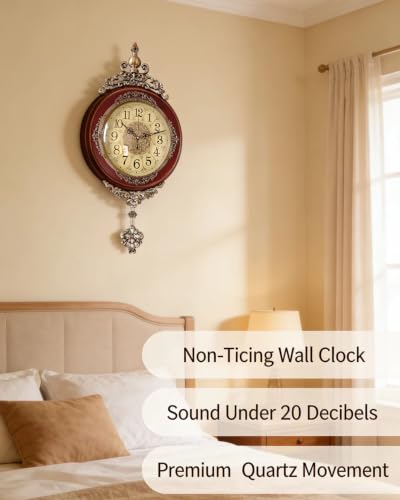 Image of Vintage Wall Clock for Living Room Decor,25 inchH x 13 inchW Analog Clocks Silent