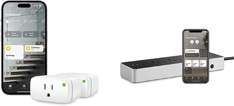 مجموعة Eve Energy 2 من المقابس الذكية وشريط الطاقة Eve - مجموعة منافذ المنزل الذكي المزودة بتقنية Apple HomeKit