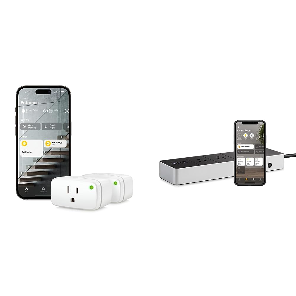 Eve Energy (2 Pack) Smart Plug and Eve Energy Strip – Apple HomeKit Enabled Smart Home Outlet Bundle