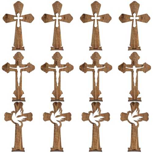 Cruz de madera para primera comunión con base como recuerdo de bautizo 1